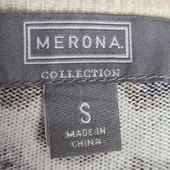 Merona Size Small Button Front Cardigan 3/4 Sleeves Cream, Black, Brown Pattern - Picture 9 of 12